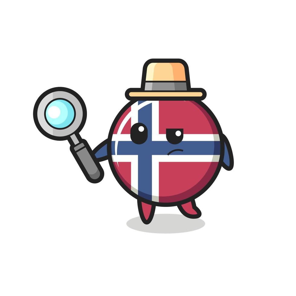 personagem detetive de distintivo de bandeira da Noruega está analisando um caso vetor