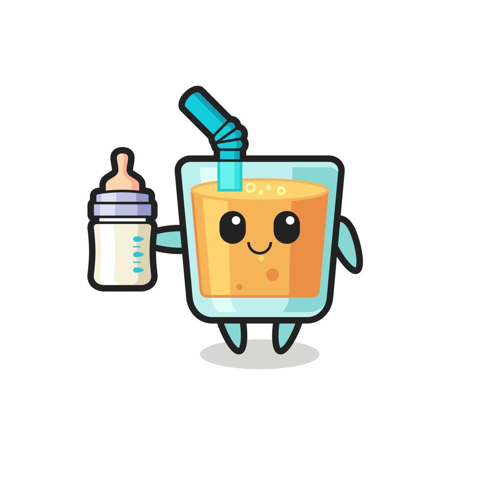 personagem de desenho animado de suco de laranja de bebê com garrafa de leite vetor