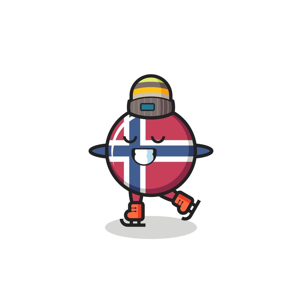 desenho do emblema da bandeira da noruega como um jogador de patinação no gelo fazendo performance vetor