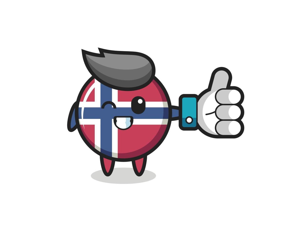 Emblema bonito da bandeira da Noruega com o símbolo de polegar para cima nas redes sociais vetor