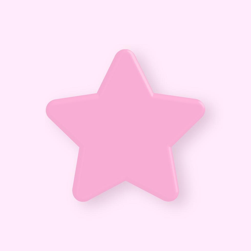 ícone de estrela rosa fofo. Ilustração vetorial 3d vetor