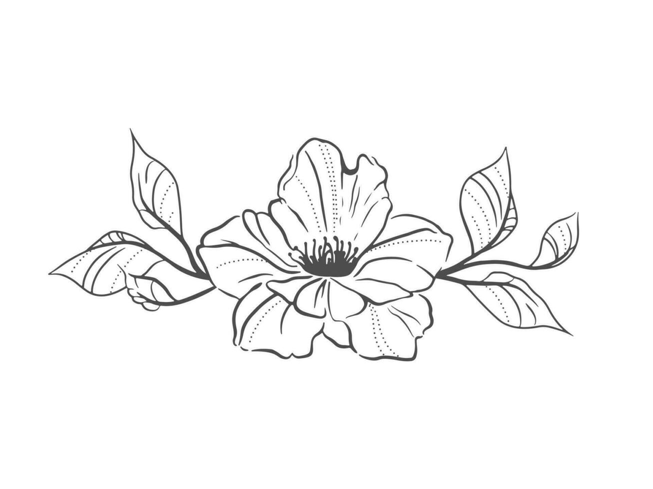 uma flor com folhas. contorno, coloração livro. Preto e branco. vetor ilustração.