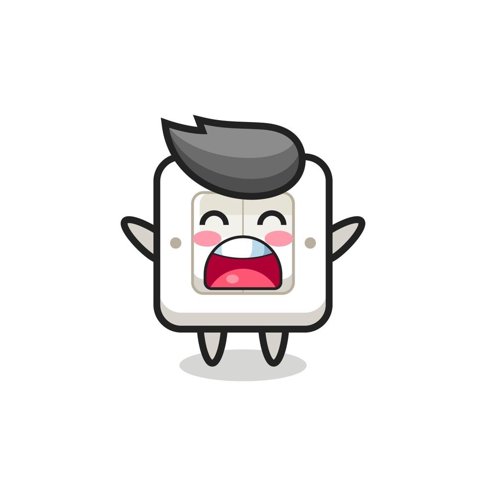 Mascote fofo do interruptor de luz com uma expressão de bocejo vetor
