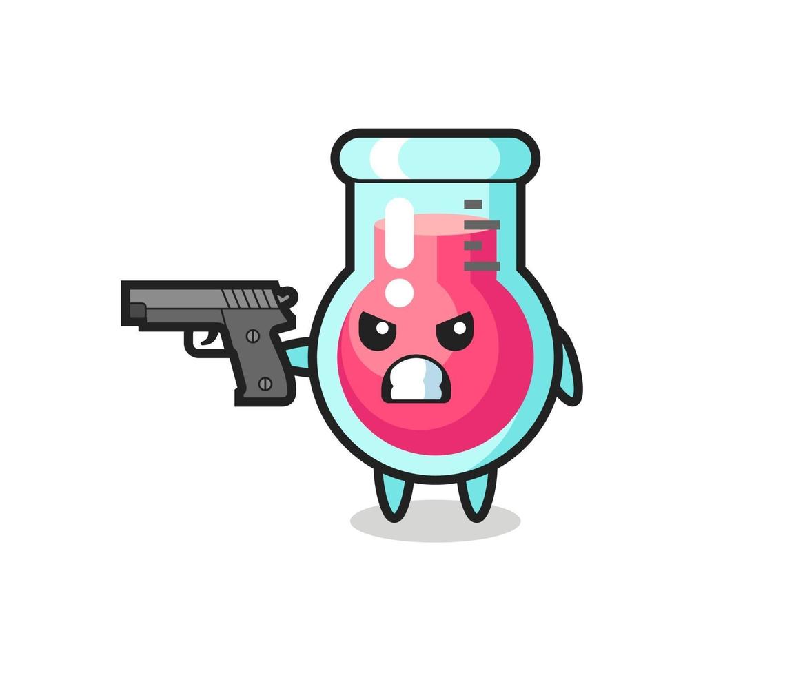 o personagem bonito do copo de laboratório atira com uma arma vetor