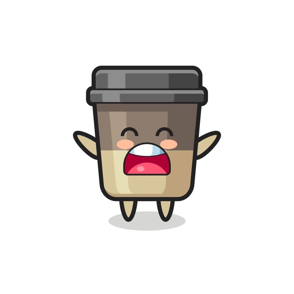 mascote de xícara de café fofo com uma expressão de bocejo vetor