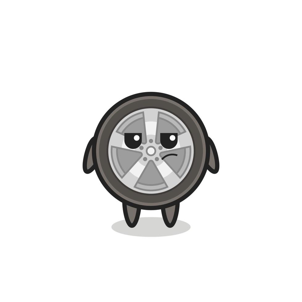 personagem fofo da roda do carro com expressão suspeita vetor