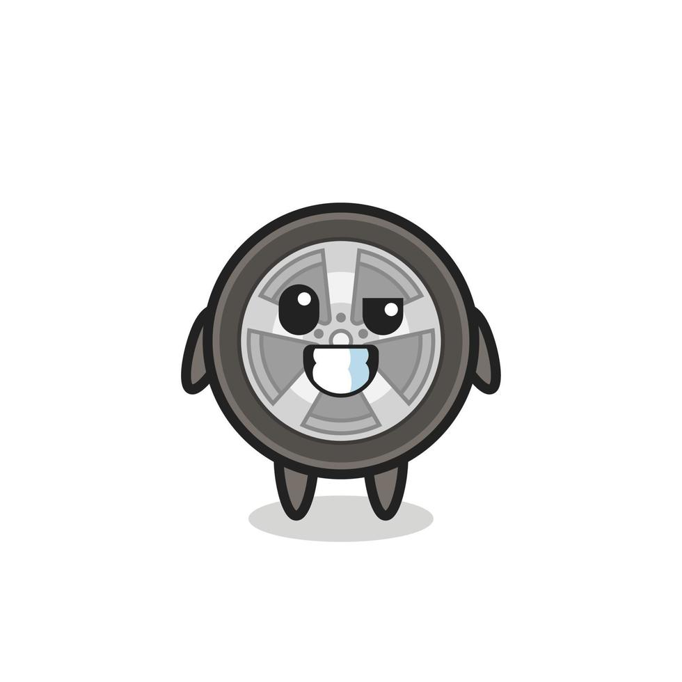 mascote fofo da roda de carro com um rosto otimista vetor