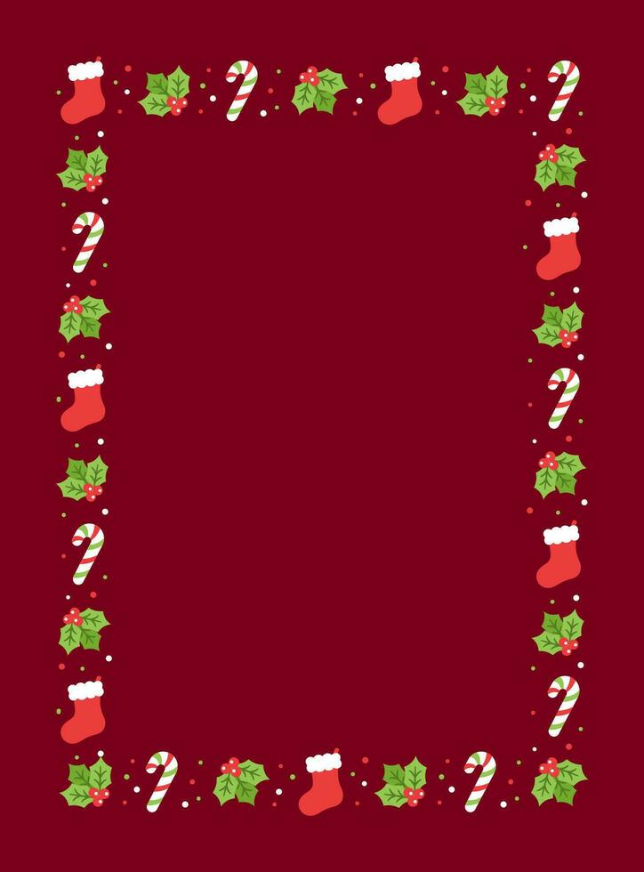 vertical retângulo Natal quadro, Armação fronteira, inverno feriado gráficos. fofa visco e doce bengala padrão, cartão e social meios de comunicação postar modelo vetor ilustração.
