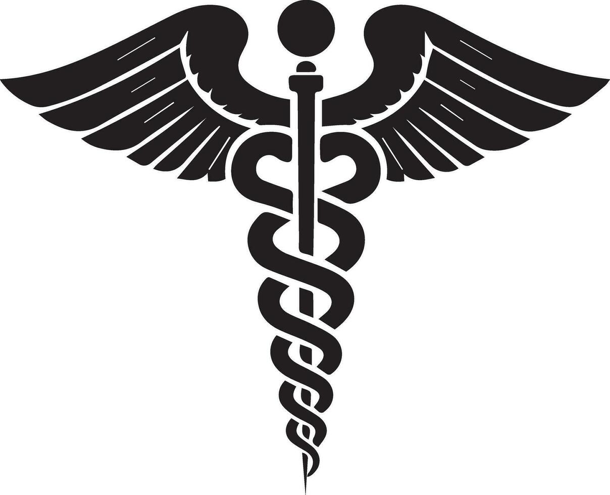 caduceu saúde símbolo Asclépio varinha ícone Preto cor, silhueta, vetor, ilustração vetor