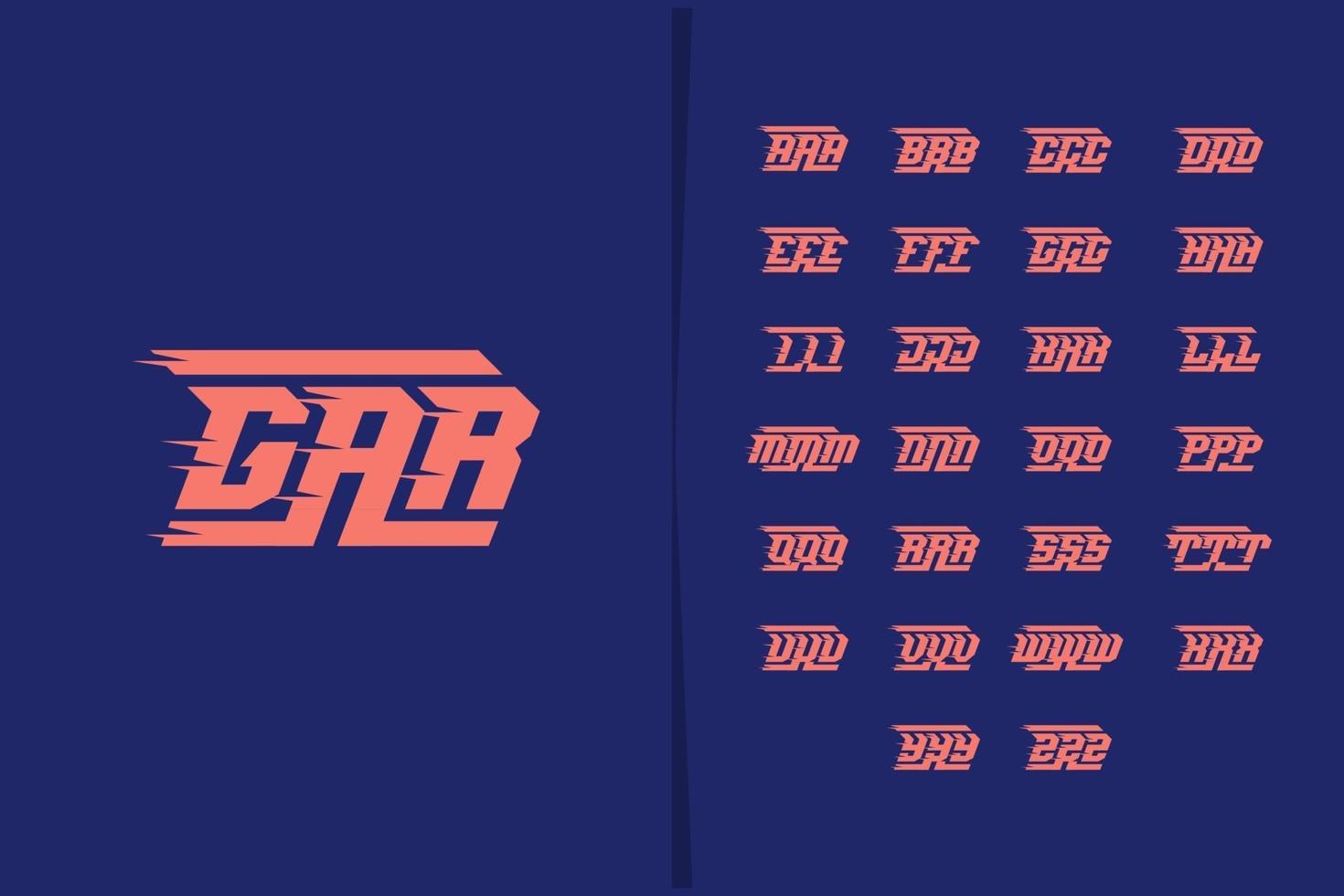 conjunto de letras para criar um logotipo esportivo com monograma de três letras vetor