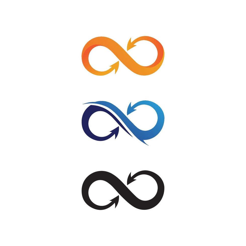 logotipo de design infinito e 8 ícones de negócios e símbolo de infinito corporativo vetor