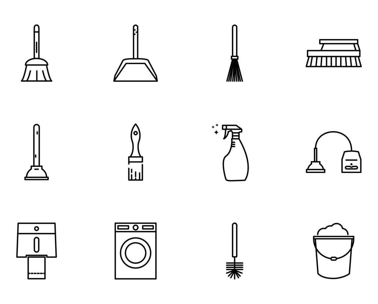 conjunto de ícones de ferramentas de limpeza vetor