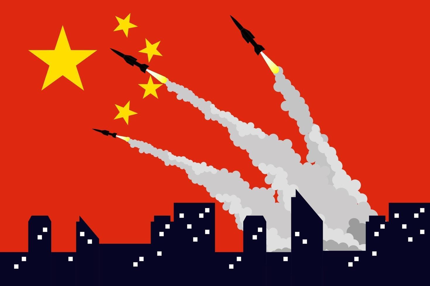 ilustração de disparar mísseis no fundo da bandeira da china. vetor