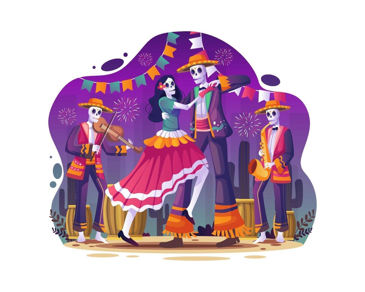 dois crânios dançando no dia de los muertos ilustração vetorial vetor