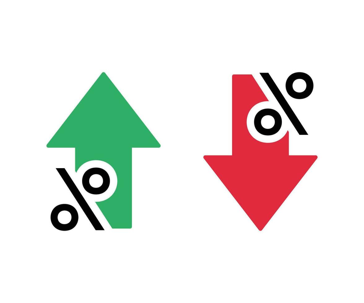 percentagem com seta acima e baixa ícone vetor ilustração. percentagem seta com por cento placa. crescimento lucro ícone dentro plano estilo