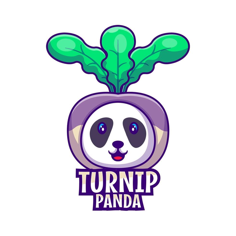 Ilustração em vetor logotipo fofo mascote desenho animado nabo panda