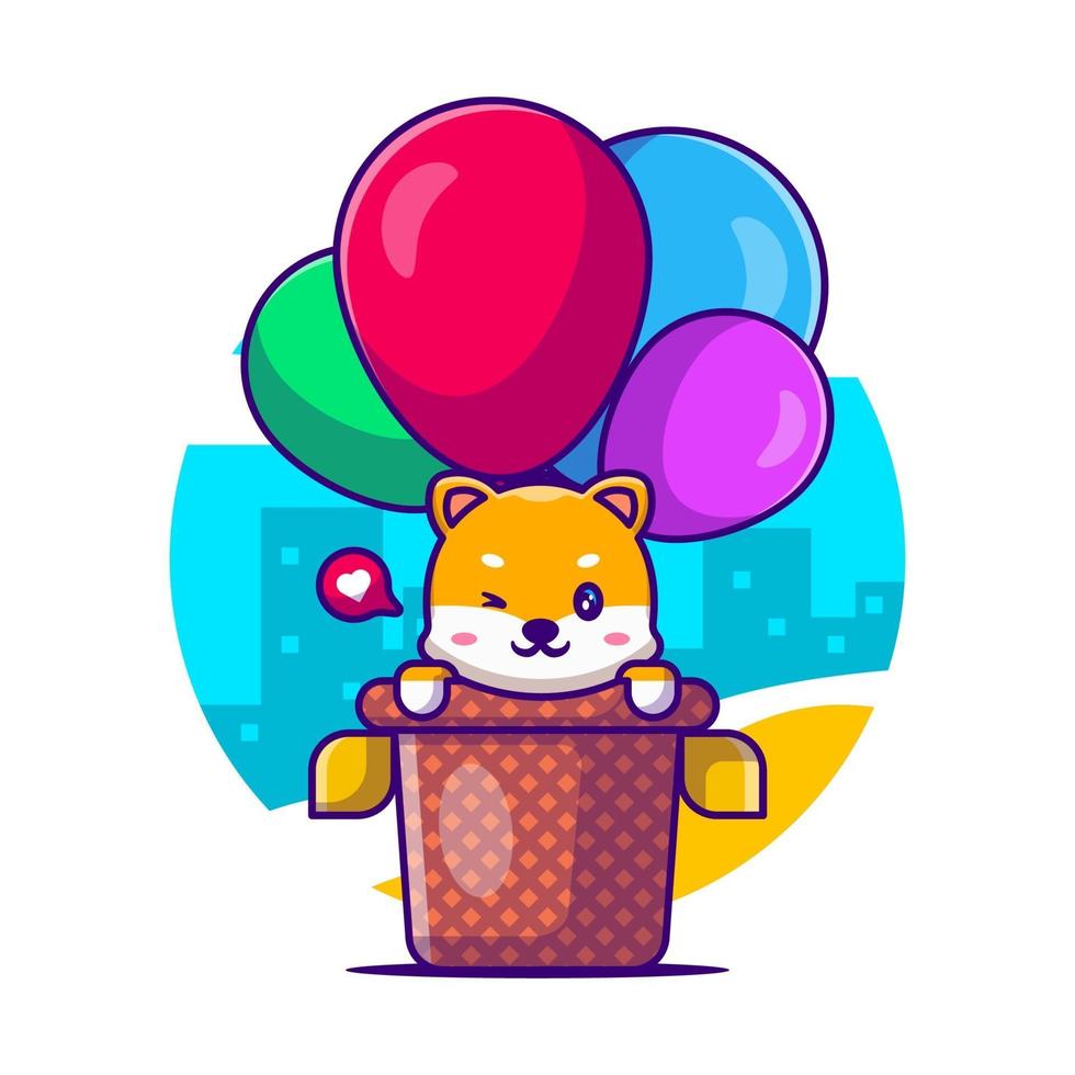 Shiba bonito voando com ilustração vetorial de desenho de balão vetor