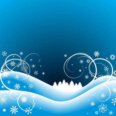 Inverno Paisagem Feliz Ano Novo E Feliz Natal. A Cidade Snowbound, Santa  Claus Em Um Trenó Com Presentes Decorou A árvore De Natal. Fundo Azul Com  Nuvens E Flocos De Neve Caindo.
