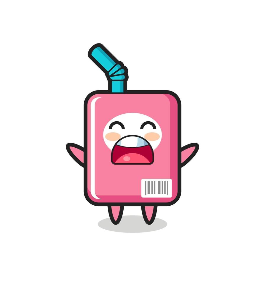 Mascote fofo da caixa de leite com uma expressão de bocejo vetor