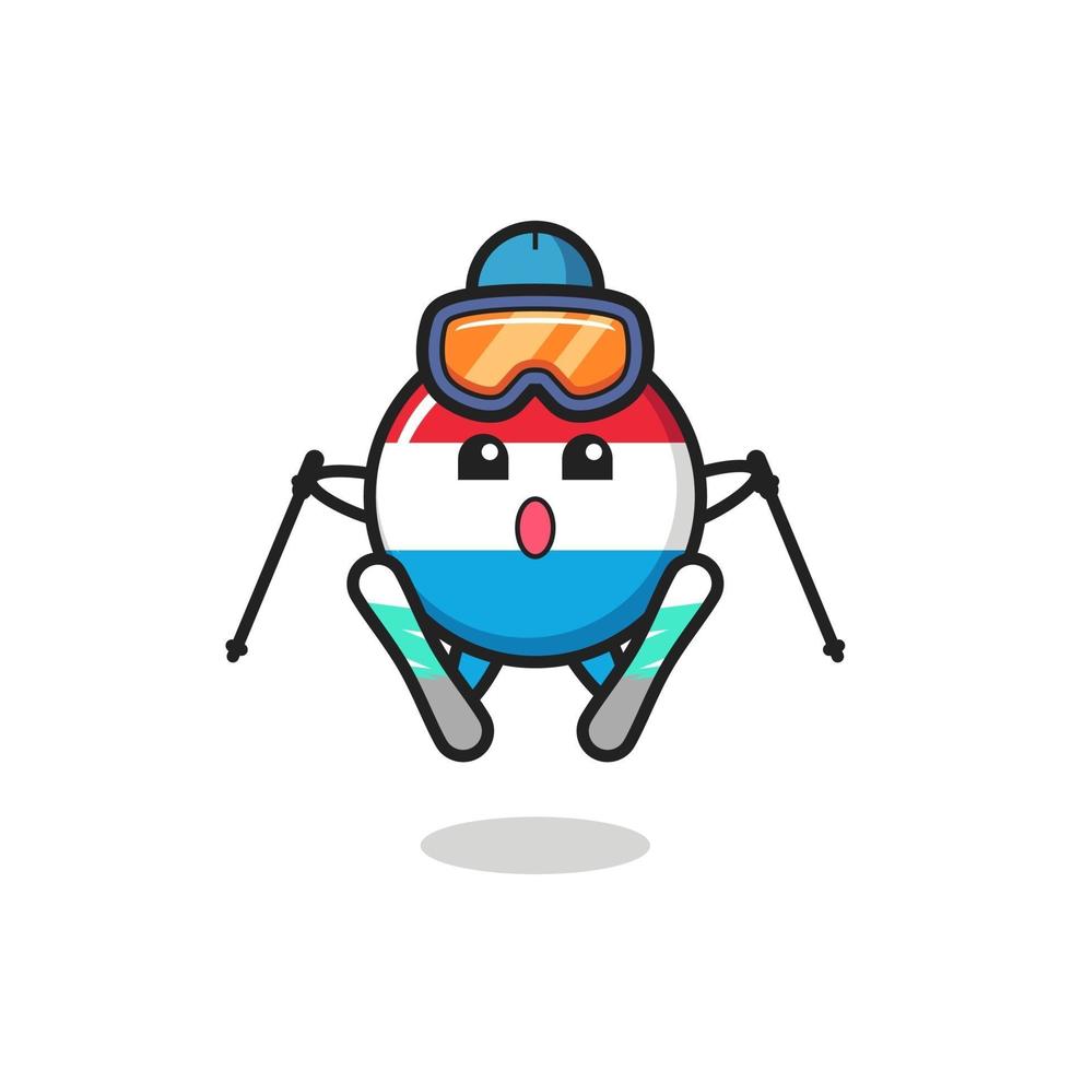 personagem mascote do emblema da bandeira do luxemburgo como jogador de esqui vetor