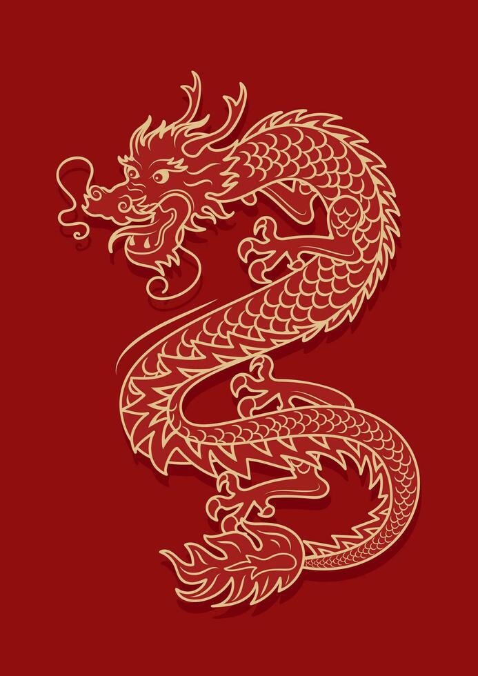 chinês Novo ano do a de madeira Dragão. brilhante vetor vintage bandeira com ouro padrão, ásia estilo. Antiguidade padronizar. para poster, bandeira, folheto, publicidade