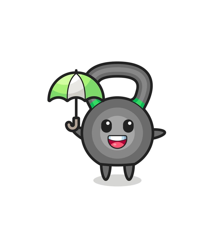 ilustração fofa do kettleball segurando um guarda-chuva vetor