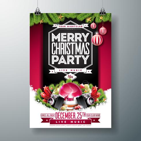 Ilustração de Flyer de festa de Natal com enfeites e festão vetor
