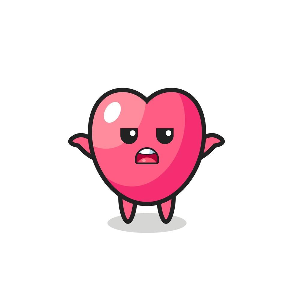 personagem mascote do símbolo do coração dizendo eu não sei vetor