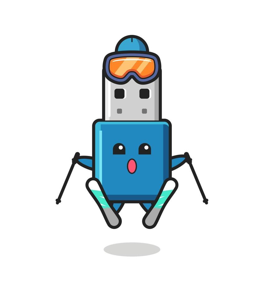 flash drive usb mascote personagem como jogador de esqui vetor