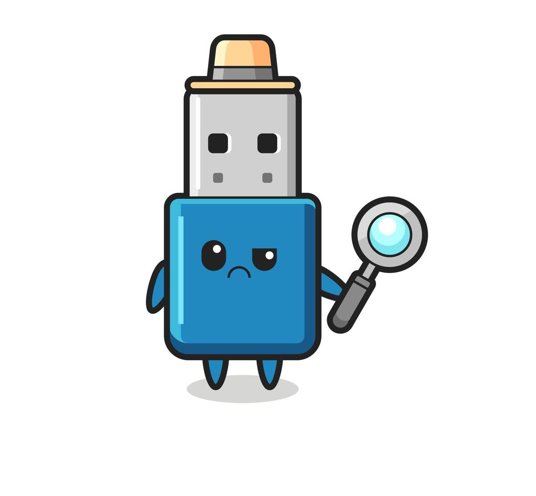 o mascote do fofo flash drive usb como um detetive vetor