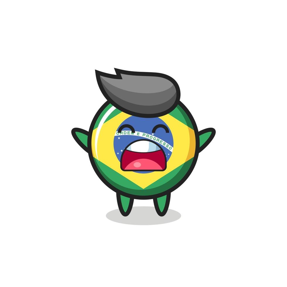 Fofinho mascote do emblema da bandeira do brasil com uma expressão de bocejo vetor