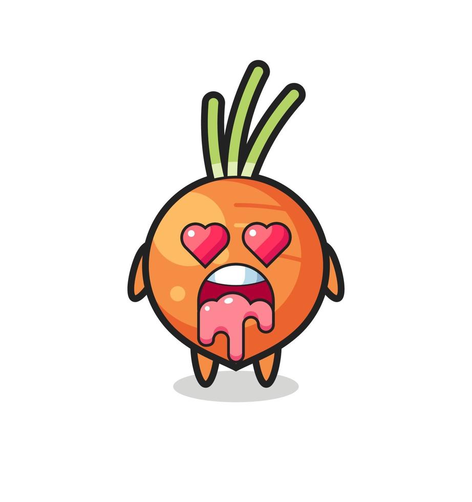 a expressão de apaixonar-se por uma cenoura fofa com olhos em forma de coração vetor