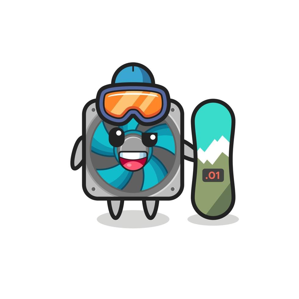 ilustração de personagem de fã de computador com estilo de snowboard vetor