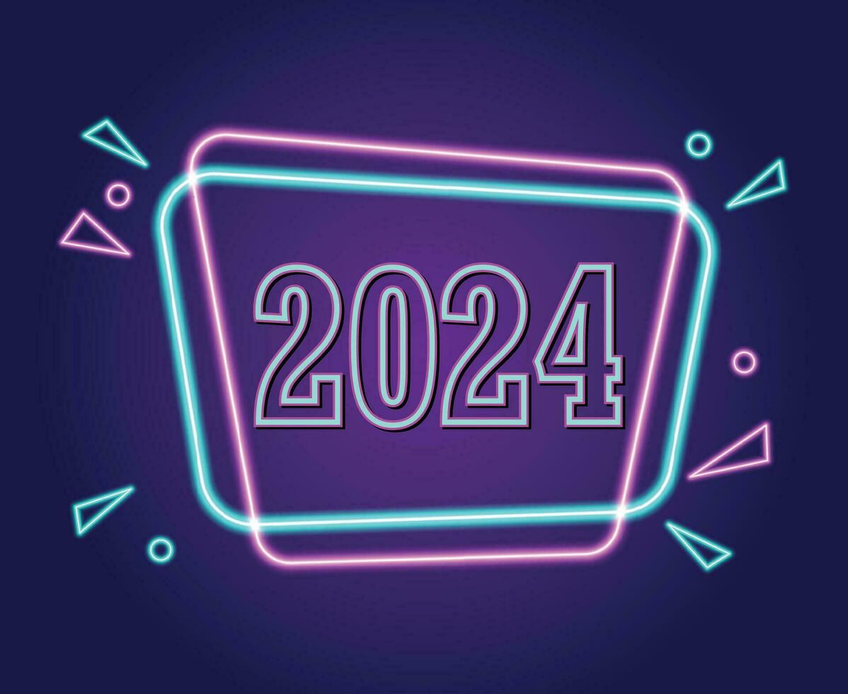 feliz Novo ano 2024 feriado abstrato néon gráfico Projeto vetor logotipo símbolo ilustração com roxa fundo