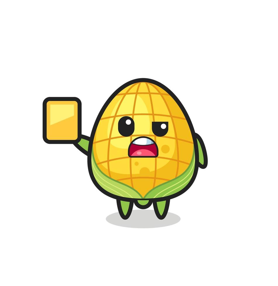 personagem de milho de desenho animado como árbitro de futebol dando um cartão amarelo vetor