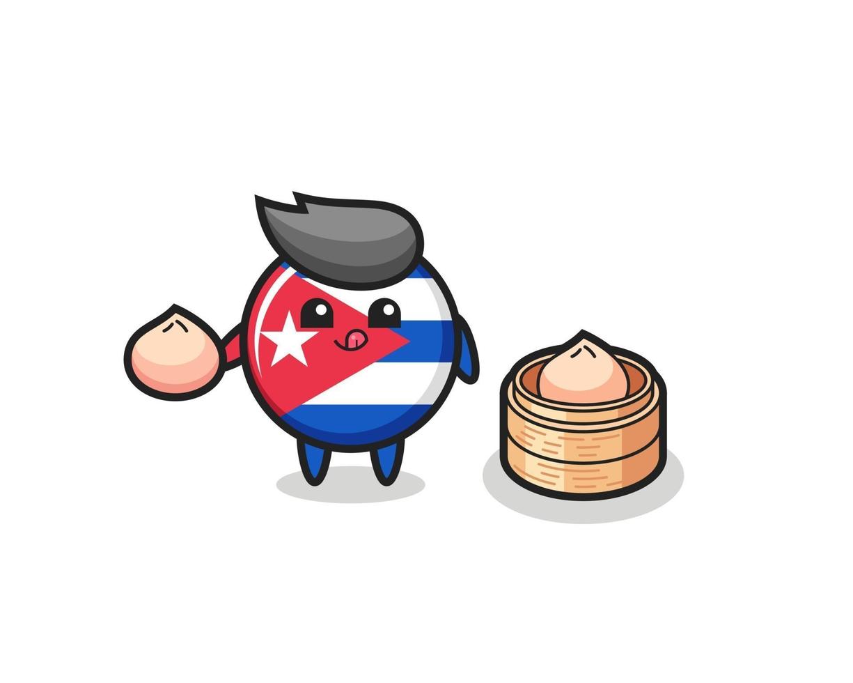 personagem fofo com a bandeira de cuba comendo pãezinhos no vapor vetor