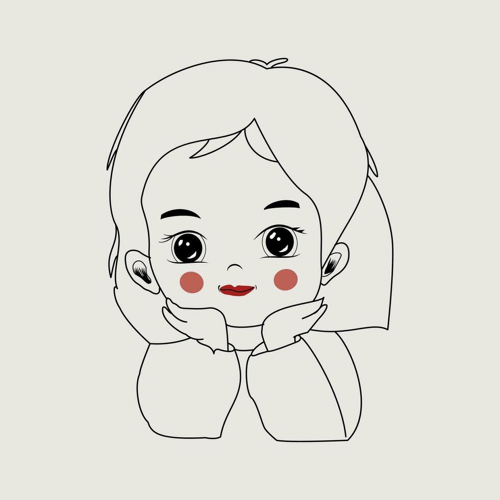 fofa feliz vermelho cabelos língua Fora menina apontando desenho animado linha arte vetor
