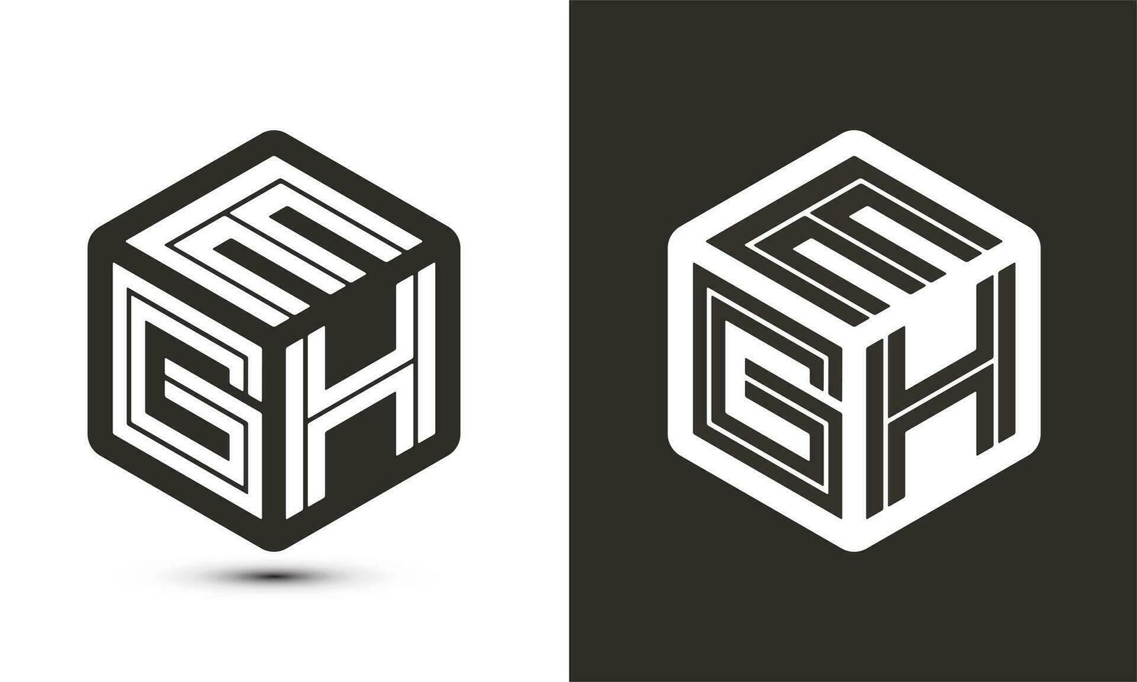 eh carta logotipo Projeto com ilustrador cubo logotipo, vetor logotipo moderno alfabeto Fonte sobreposição estilo.