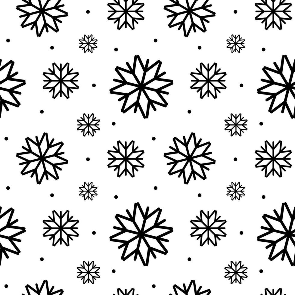 Natal desatado padronizar com flocos de neve. Preto e branco Novo ano vetor ilustração. feriado inverno fundo.