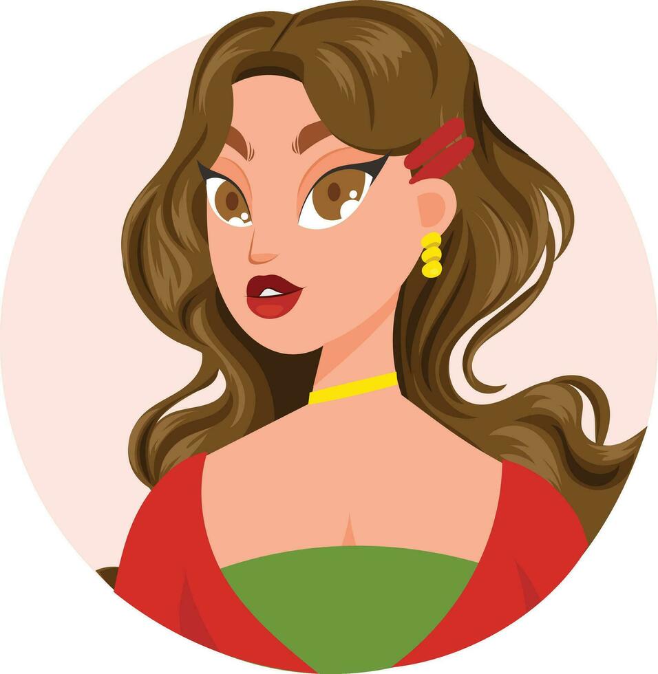 avatar lindo jovem fêmea personagens rostos, Natal idéia mulher com Castanho Loiras cabelo, bonita retratos para social redes ou do utilizador perfis dentro Internet, ícone vermelho verde traje festa vetor