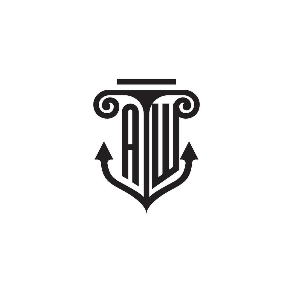 aw pilar e âncora oceano inicial logotipo conceito vetor