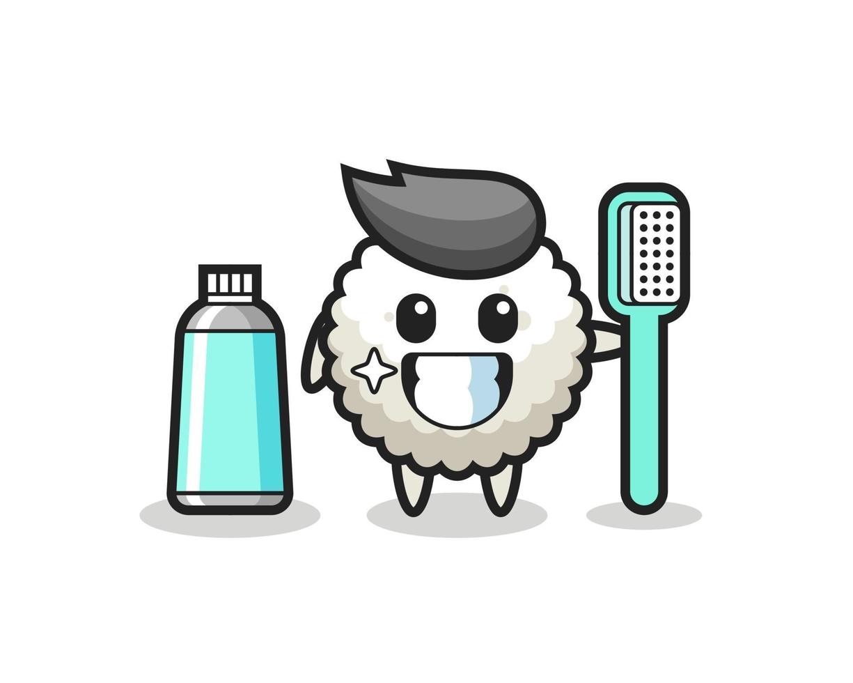 ilustração do mascote do bolinho de arroz com uma escova de dentes vetor