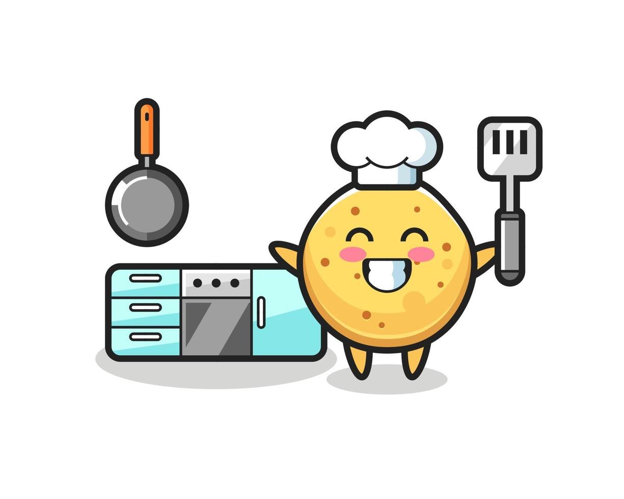 ilustração de personagem de batata frita enquanto um chef está cozinhando vetor