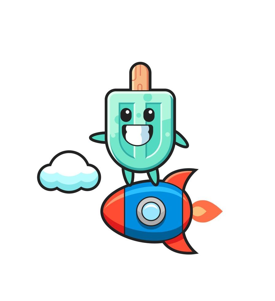 personagem mascote de picolés pilotando um foguete vetor