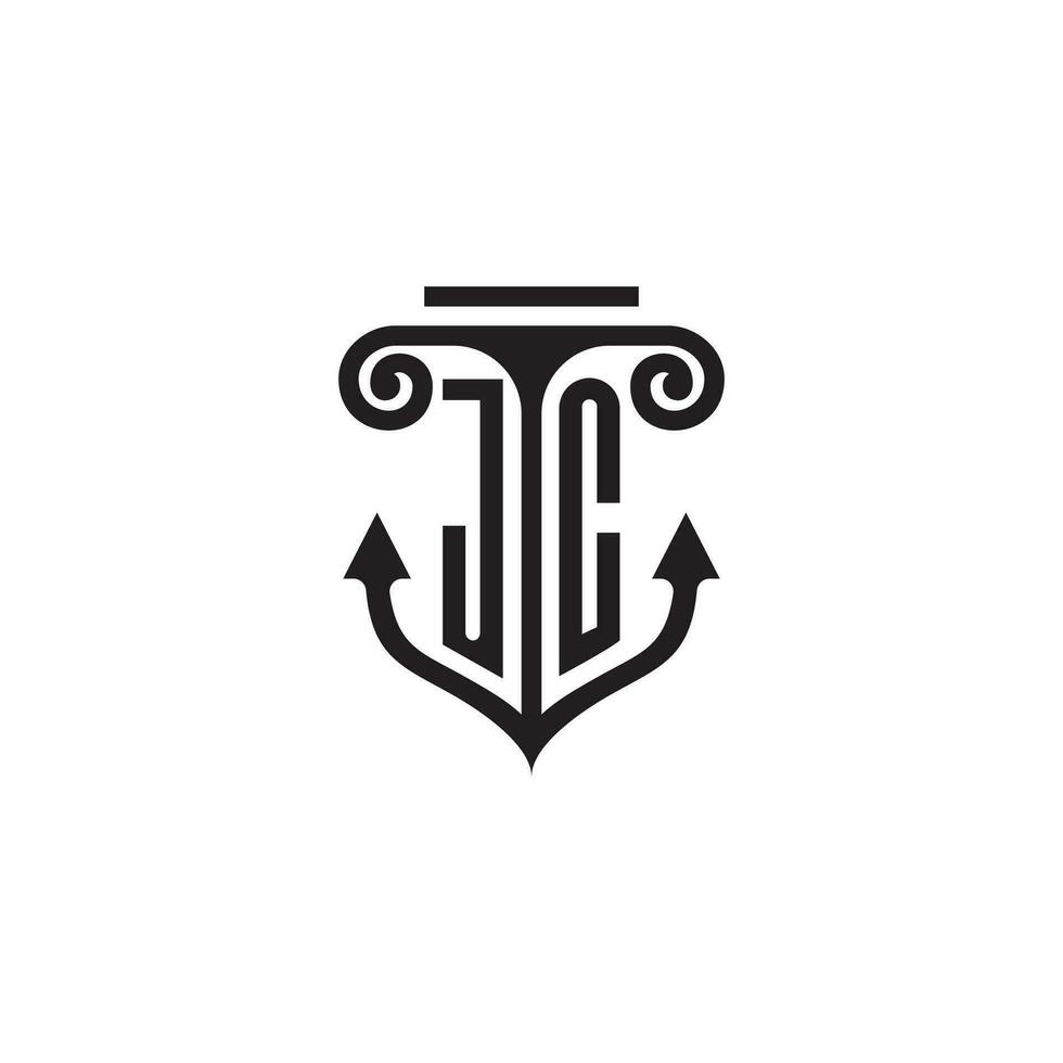 jc pilar e âncora oceano inicial logotipo conceito vetor