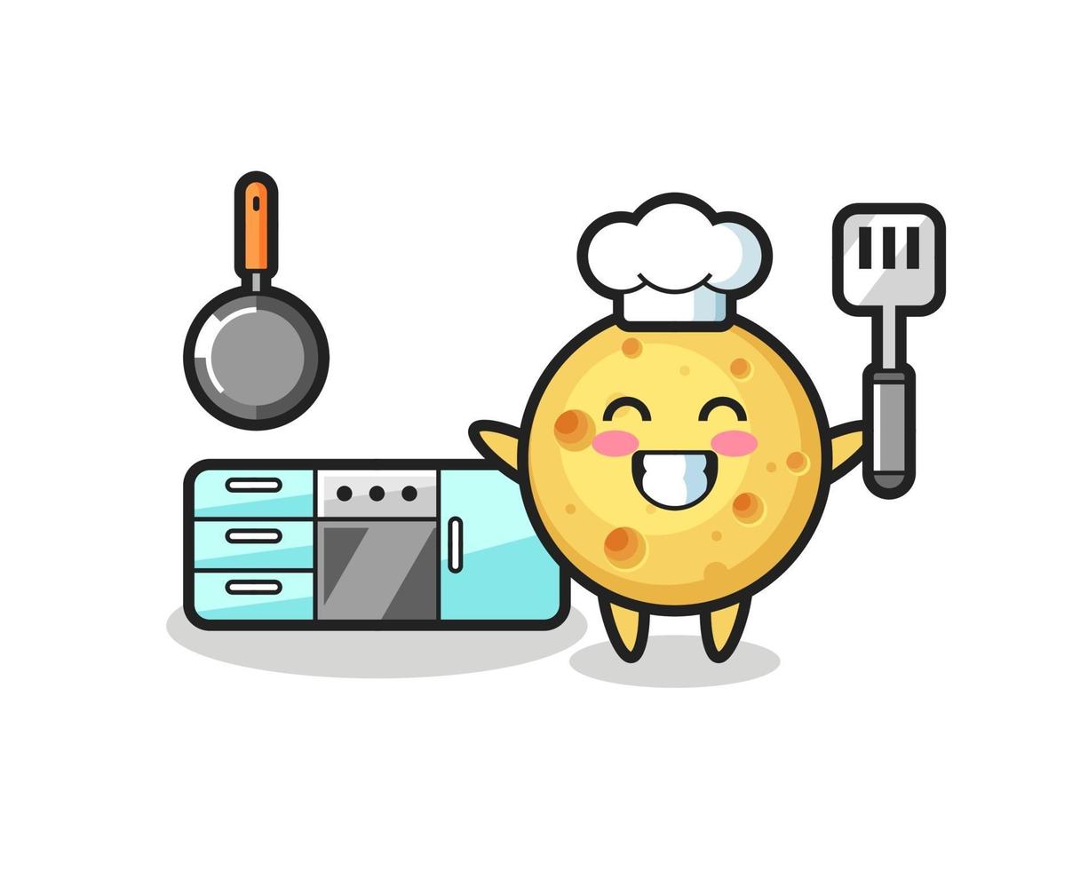 ilustração de personagem de queijo redondo enquanto um chef está cozinhando vetor