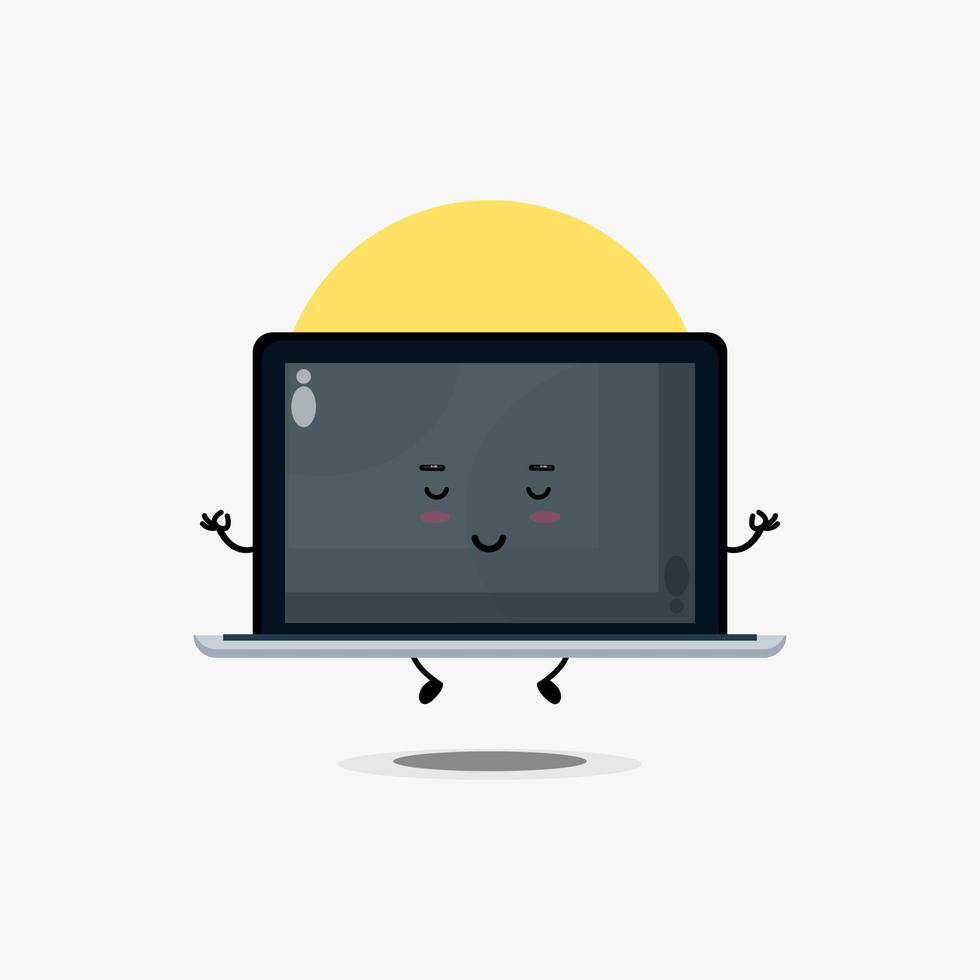 ilustração de um personagem de laptop fofo meditando vetor