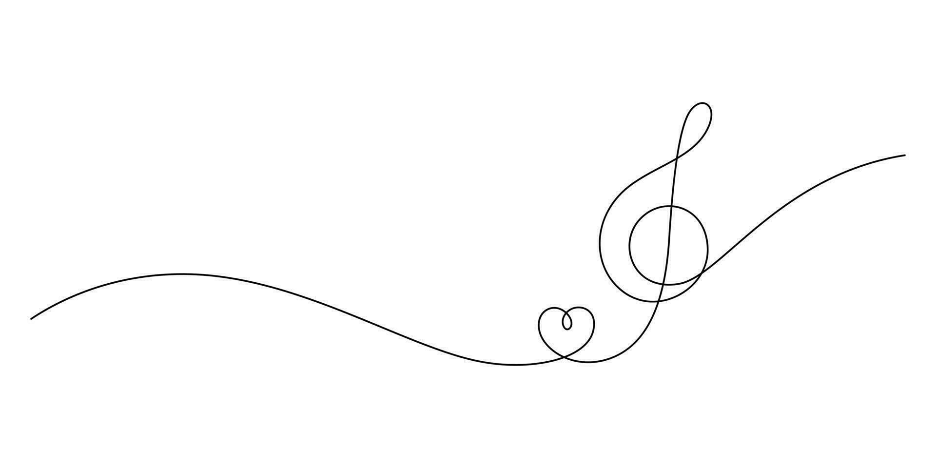 conceito do música amante com música notas e coração forma dentro 1 linha desenhando minimalismo vetor