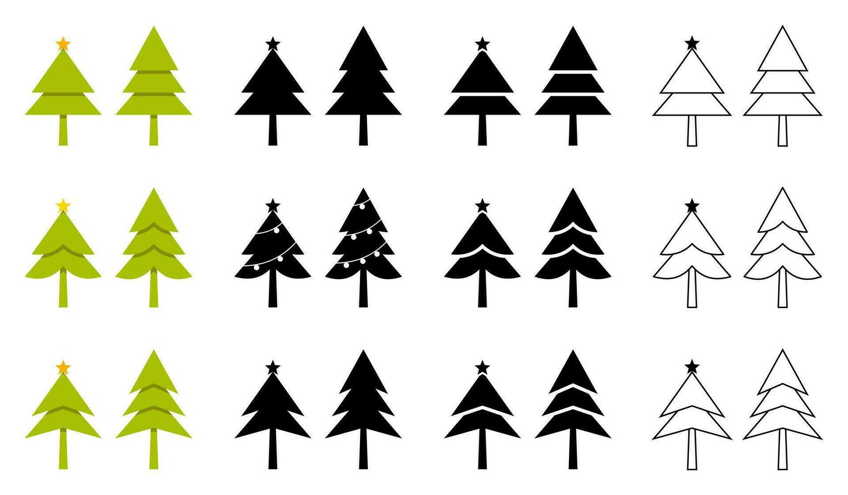 Natal árvore coleção, simples e moderno plano estilo vetor Projeto isolado em branco fundo.