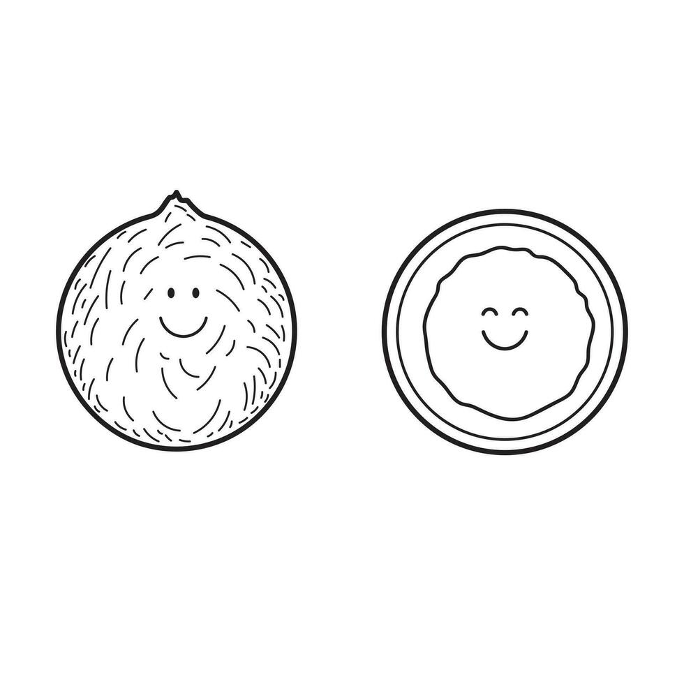 mão desenhado vetor ilustração cor crianças sorridente fruta coco clipart